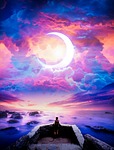 moon, sky, night sky, crescent moon, purple skies, nature, fantasy